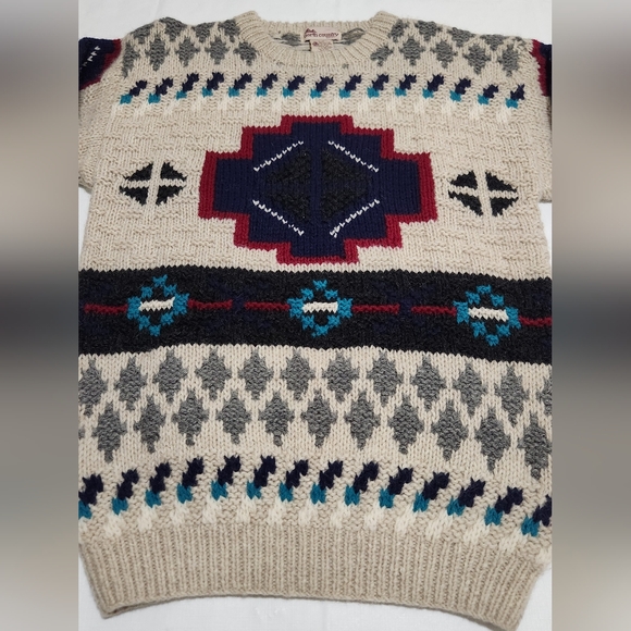 Mens Vintage North Country Eaton Aztec Southwestern Wool Knit Sweater Size Large - Picture 2 of 4